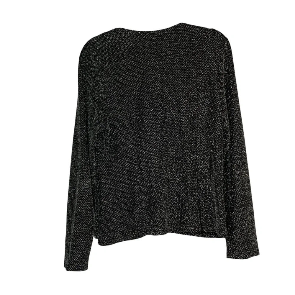 Blu Sage black/silver metallic scoop neck long sleeve cocktail blouse.‎ Size XL